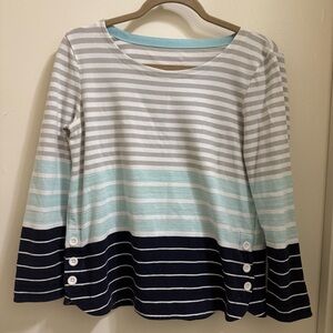 T by Talbots Women’s Top Striped Pullover Nautical Coastal Light Blue Navy MP‎